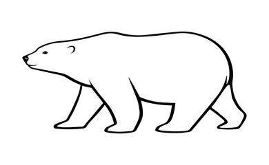 Fototapeta premium Minimal polar bear walking in clean black and white line art. Simple modern animal illustration for logos, prints, engraving and cutting