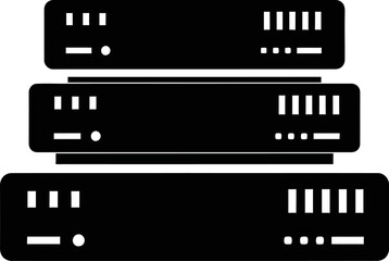 Obraz premium A stack of three black server or computer network equipment boxes with various ports