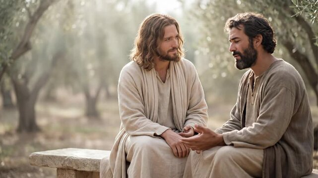 Jesus Christ and the Apostle Paul are talking. Gospel stories.