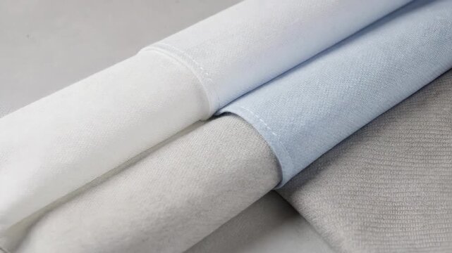 Medium shot showcasing blended shirting fabrics treated with heatsetting process to ensure consistent texture soft hand feel and dimensional stability in mixed synthetic blends.