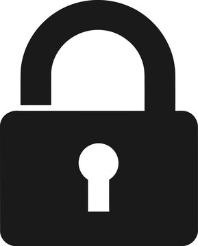 A black padlock icon with a white keyhole on a plain white background symbolizing security and protection