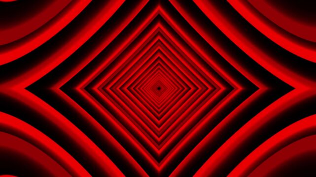 Abstract red glowing concentric diamond tunnel pattern on black background
