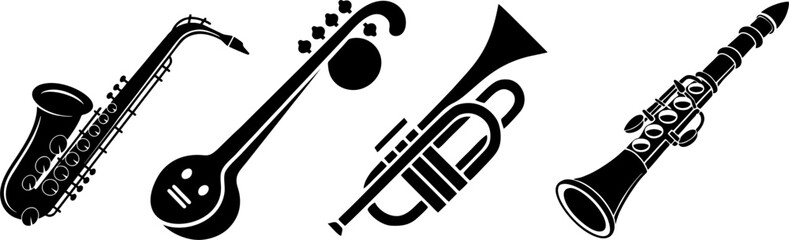 Musical Wind Instruments Silhouette Set