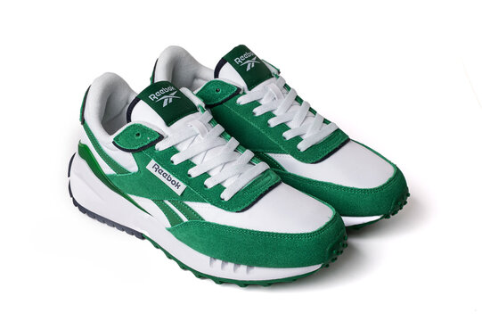 Reebok green and white sneakers isolated on white background studio editorial image