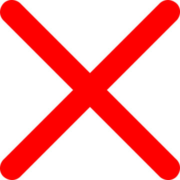 Bold red cross symbol on white background indicating rejection or error