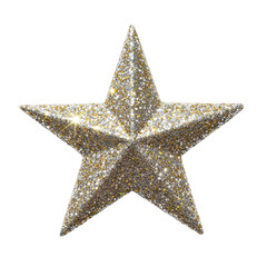 Glittering gold star decoration for christmas tree isolated on transparent background