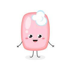 Happy kawaii pink soap cartoon character 