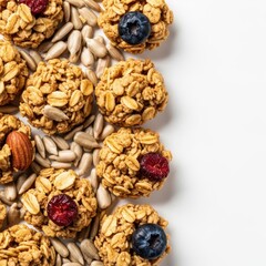 Obraz premium A visually appealing mix of crunchy homemade granola clusters and toasted sunflower seeds, providing a wholesome and fiber-rich snack or morning meal, delicious, dessert, healthy