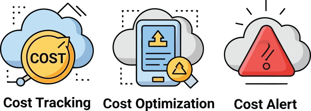 Cost management icons set isolated on transparent background