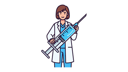 Medical Professional and Syringe: A doctor in a white coat holds a giant syringe, ready for the important medical procedures.