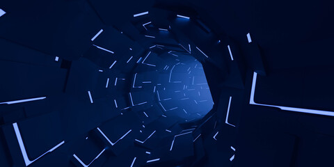Neon geometric tunnel 3d render