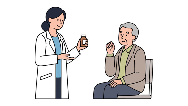 Medication consultation: A healthcare professional consults with a patient, explaining the dosage and usage of medication, fostering trust and care in a medical environment. 