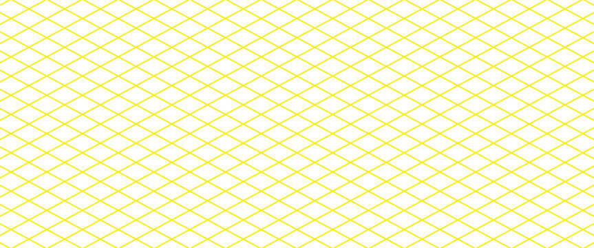 Diagonal cross line grid seamless pattern. Geometric diamond texture. Yellow diagonal line mesh on white background. Repeating parallel straight stripes can be used background.