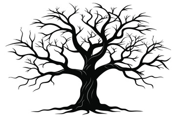 Obraz premium bare tree with twisted branches line art silhouette vector illustration