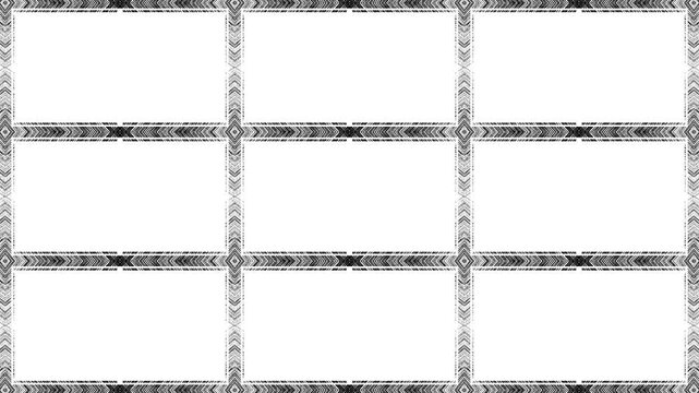 3x3 Blank Grid with Black Borders. Multi-Panel. Nine-Section Framework. Rows and Columns