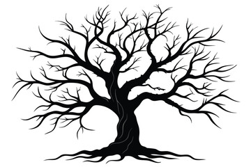 Obraz premium bare tree with twisted branches line art silhouette vector illustration