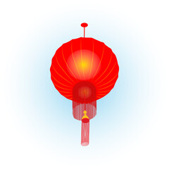 Festive Chinese lantern. Round red lantern with fringe. Vector illustration