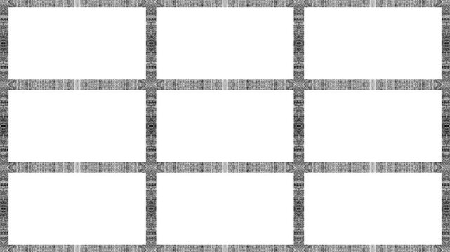 3x3 Blank Grid with Black Borders. Multi-Panel. Nine-Section Framework. Rows and Columns