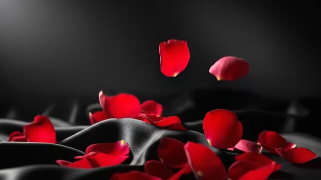 Cinematic Slow Motion of Ruby Red Rose Petals Falling Valentines Day