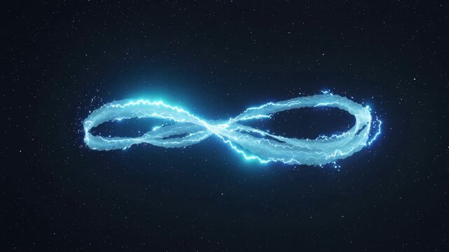 Electric blue glowing energy loop video with continuous luminous band and soft curved wave in dark space.Slow motion.AI Generative.