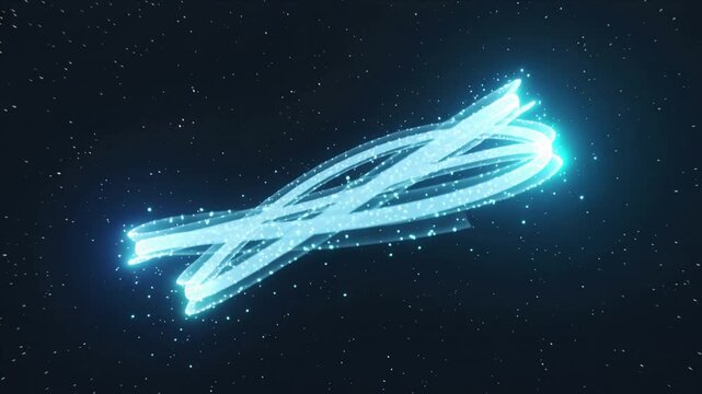 Electric blue glowing energy loop video with continuous luminous band and soft curved wave in dark space.Slow motion.AI Generative.