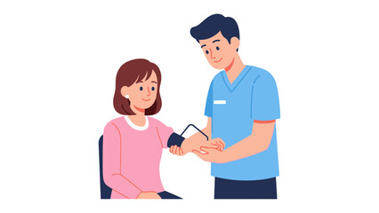 Obraz premium Healthcare Check: a nurse provides healthcare to a patient in medical office. Showing a medical professional taking blood pressure in clinic setting.