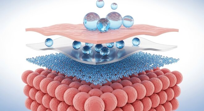 3d illustration of skin layers with moisture and hydration on surface