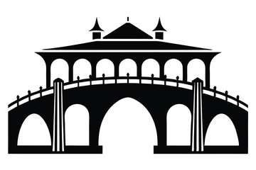 Fototapeta premium ancient bridge line art silhouette vector illustration