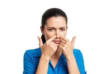 Woman Pinching Nose Due to Bad Smell or Odor