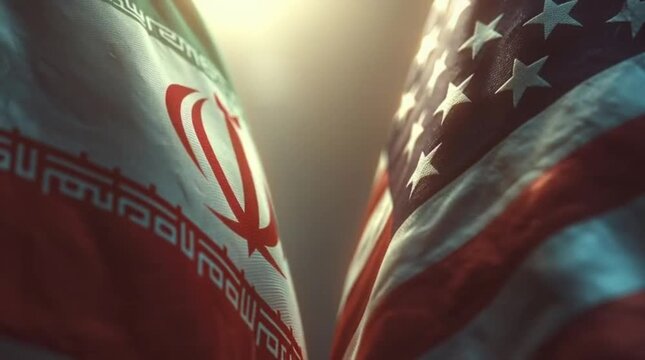 Iran And USA Conflict Iranian and American flags International Relations