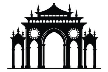 Obraz premium ancient archway line art silhouette vector illustration