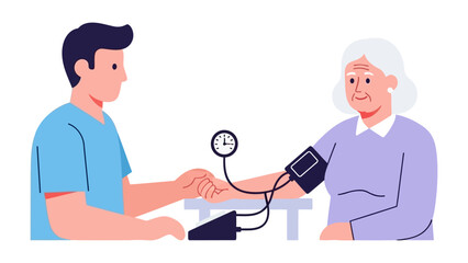 Fototapeta premium Health Checkup: A healthcare professional taking a senior woman's blood pressure, promoting health awareness. 