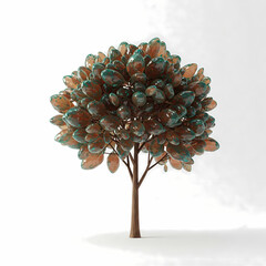 Creative 3D tree made of glossy glass bubbles and metallic leaves