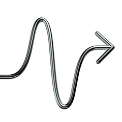Metallic wriggling arrow 3D shape isolated 3D Rendering. Futuristic chrome squiggle line arrow, abstract tangled curved pointer
