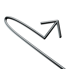 Metallic wriggling arrow 3D shape isolated 3D Rendering. Futuristic chrome squiggle line arrow, abstract tangled curved pointer