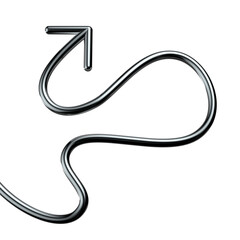 Metallic wriggling arrow 3D shape isolated 3D Rendering. Futuristic chrome squiggle line arrow, abstract tangled curved pointer