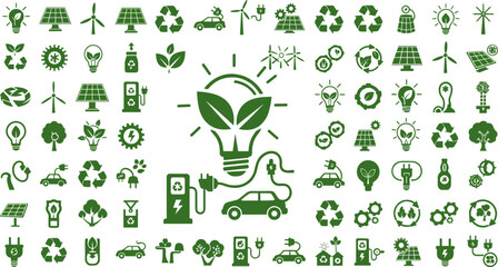 Green energy ecology icon set for sustainable renewable power sources © RAKIB