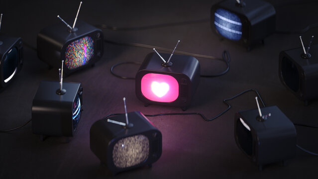 Retro Mini TV with Heart Signal 3D render