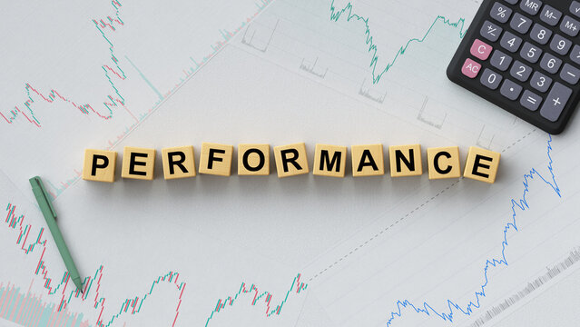 Performance Business Word on Financial Charts 3D render