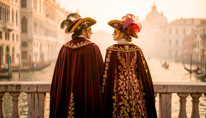 Obraz premium Coppia in costume al Carnevale di Venezia al tramonto