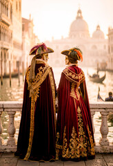 Coppia in costume al Carnevale di Venezia al tramonto