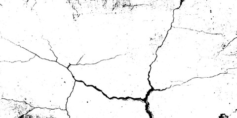 Fototapeta premium White and black rough, scratch, splatter grunge pattern design brush strokes. ground cracks, breaks on land surface from earthquake. white plaster cracked old wall vintage design.