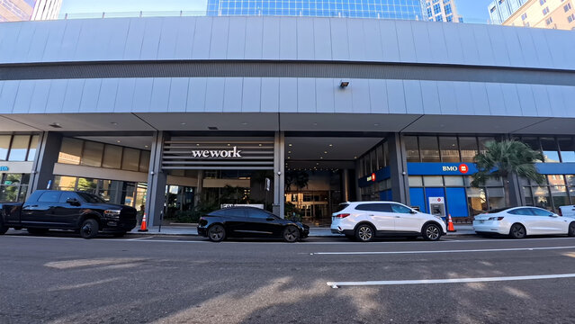 Downtown Tampa Florida early morning wework building entrance
