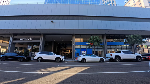 Downtown Tampa Florida early morning cars parked wework