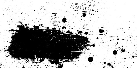 Naklejka premium Set of ink splashes black grunge paint brush strokes on a white background. abstract ink textures, rough dry-brush marks, splatters and smudges, hand-painted acrylic and ink style.