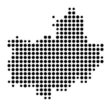 Symbol Map of the Kreisfreie Stadt Amberg (Bayern, Germany) showing the county with a pattern of just a few black dots