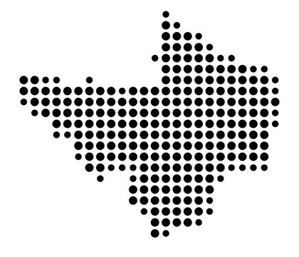 Symbol Map of the Kreisfreie Stadt Ingolstadt (Bayern, Germany) showing the county with a pattern of just a few black dots