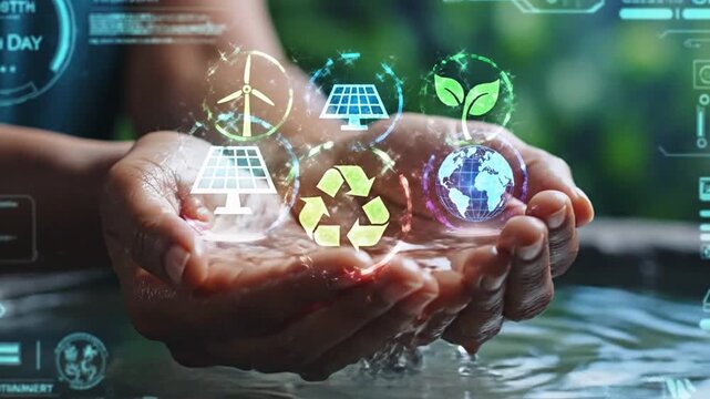 Earth Day concept of environmental protection, clean water, and green energy innovation