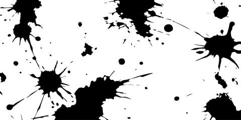 Obraz premium A black ink splat and grunge paint splatter design featuring a textured liquid spray, dirty brush strokes, and artistic drip stains on an isolated vector illustration element