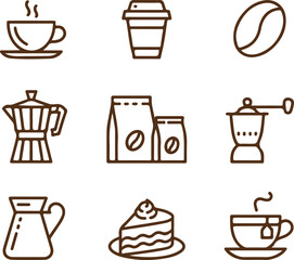 Coffee and Tea Icons Set Flat Vector Illustration